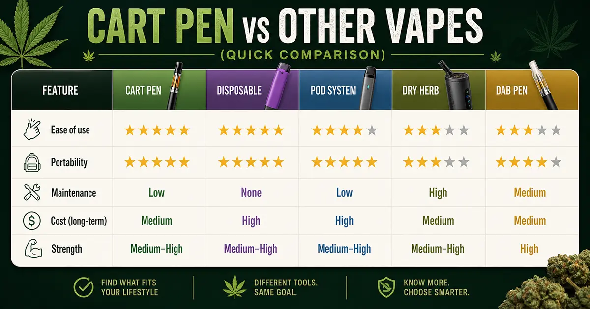 Cart Pen vs Other Vapes (Quick Comparison)