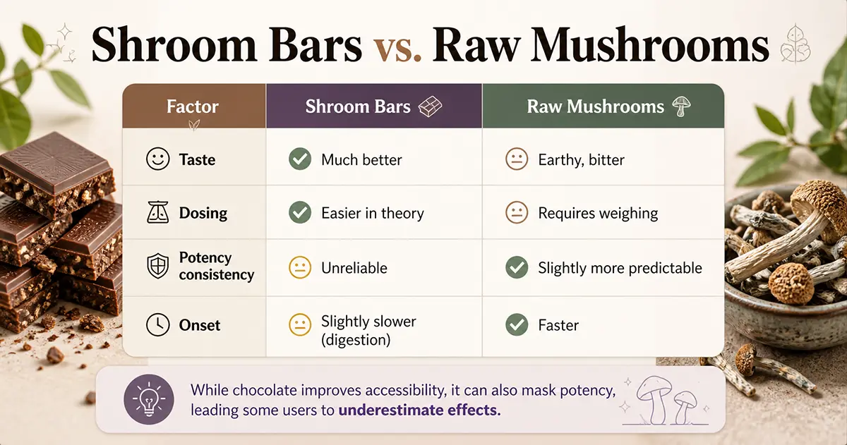 Shroom Bars vs. Raw Mushrooms