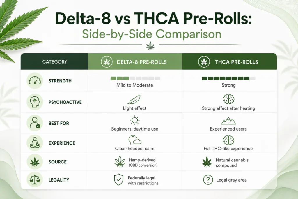 Delta-8 vs THCA Pre-Rolls: Side-by-Side Comparison